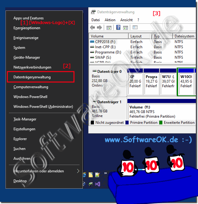 In Windows 10 Festplatten un Partitionen in der Datentrgerverwaltung!