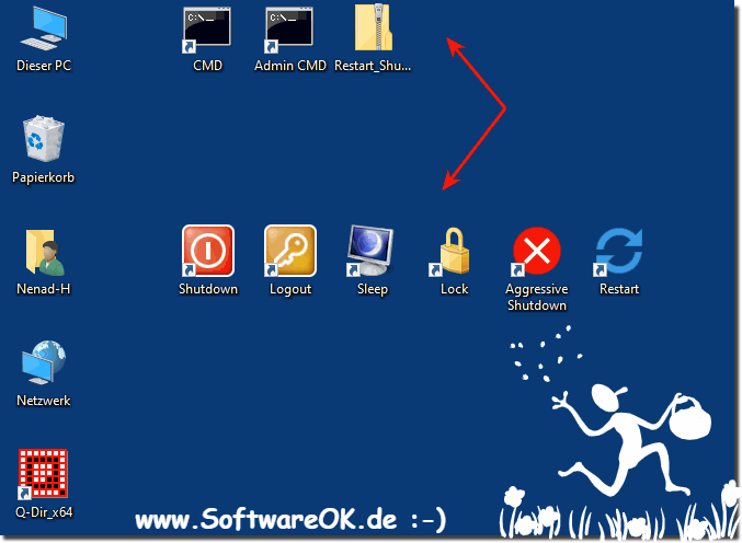 Neustart, Herunterfahren, Schlafmodus, Computer-Sperren, fr Windows 10!