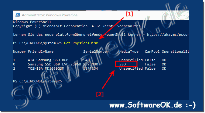 PowerShell  Festplatte abfragen HDD, oder SSD auf Windows 10, 8.1, 7!