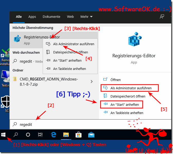 Registry-Editor ber die Windows-10 Suche finden!