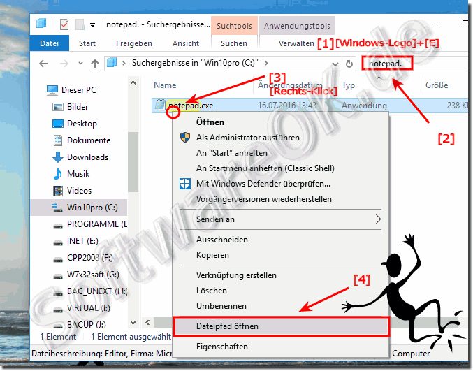 Speicherort von Programmen in Windows-10 finden!