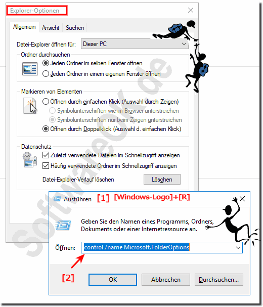 Starten der Datei Explorer Ordner Optionen Windows 10!