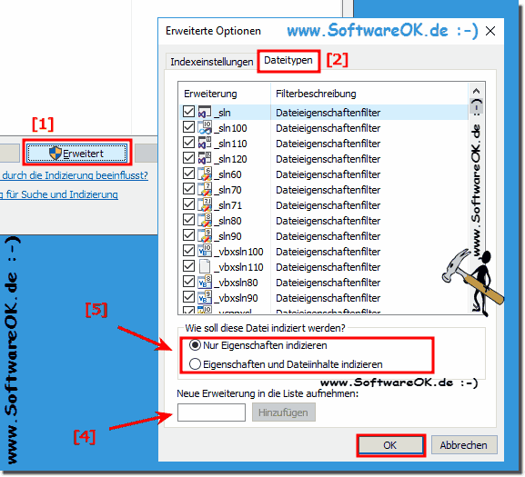 Such-Index-Einstellung Dateitypen!