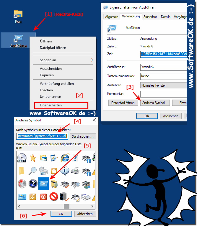 Symbol für Desktop-Verknüpfung Ausführen-Dialog unter Windows-10!