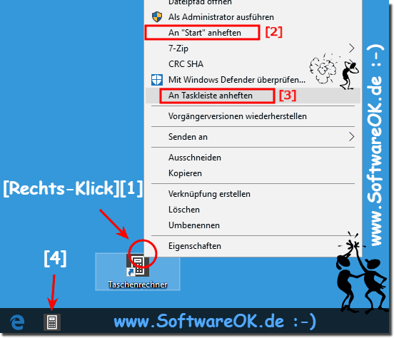 Taschenrechner im Start-Menu u Taskleiste W10!