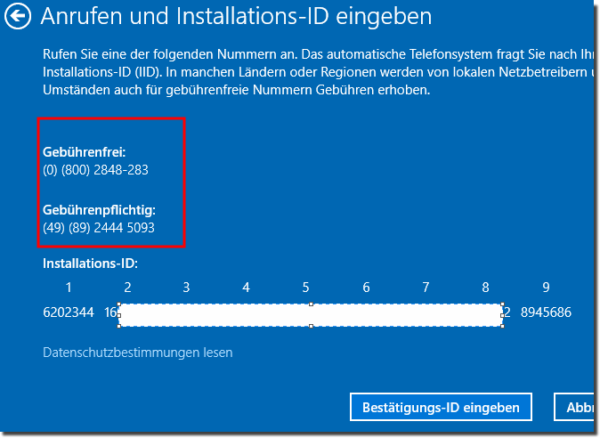 Telefonnummer Windows 10 Aktivierung!