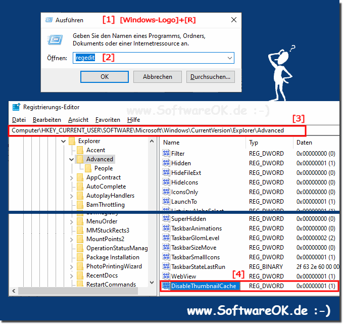 Thumbnail-Cache in Windows 10, 8.1, deaktivieren!