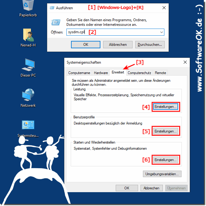 ber RUN-Command die Windows-10 Erweiterte Systemeinstellungen starten!