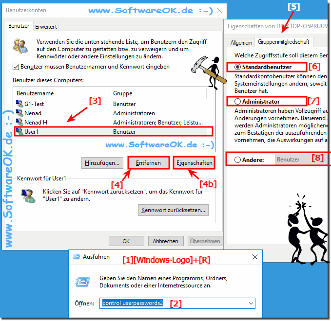 Verschieben der Benutzerkonten in andere Gruppen-Windows-10!