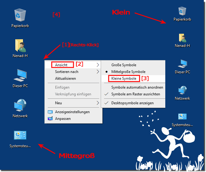Windows-10 Desktop Symbole bzw Icons Größe ändern!