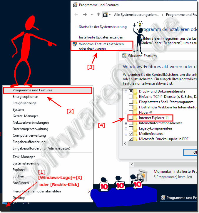 Windows-10 Funktionen bzw Features aktivieren deaktivieren!