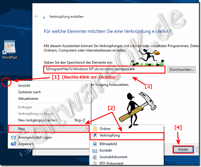 Windows 10 Desktop-Verknpfung fr WordPad!