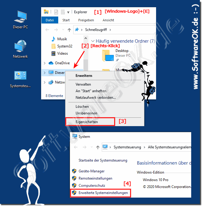  Erweiterte Systemeinstellungen ber Windows-10 Desktop Arbeitsplatz!