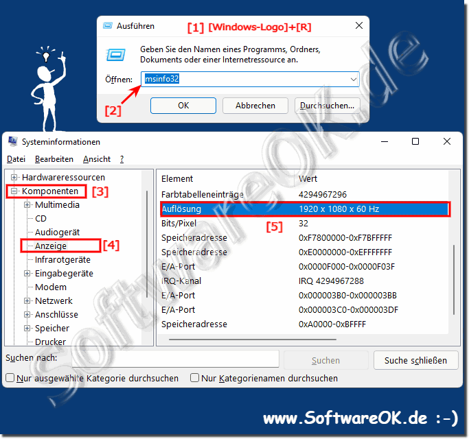 Bildschirmauflsung und Frequenz in den Systeminformationen!