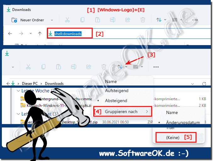 Deaktivieren der Windows 11 Gruppierung im Datei-Explorer!