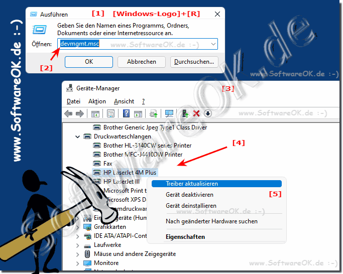 Druckertreiber unter Windows im Gertemanager!