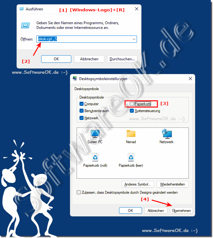 Entfernen vom Papierkorbsymbol in Windows 11 oder 10?