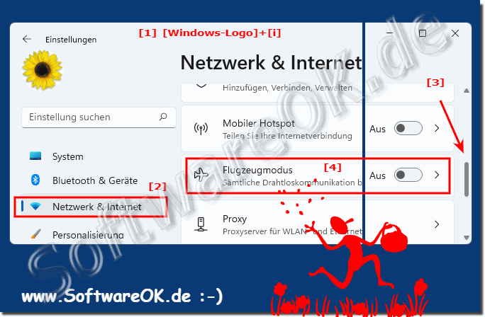 Flugzeugmodus Schalter in den Windows 11 Einstellungen!