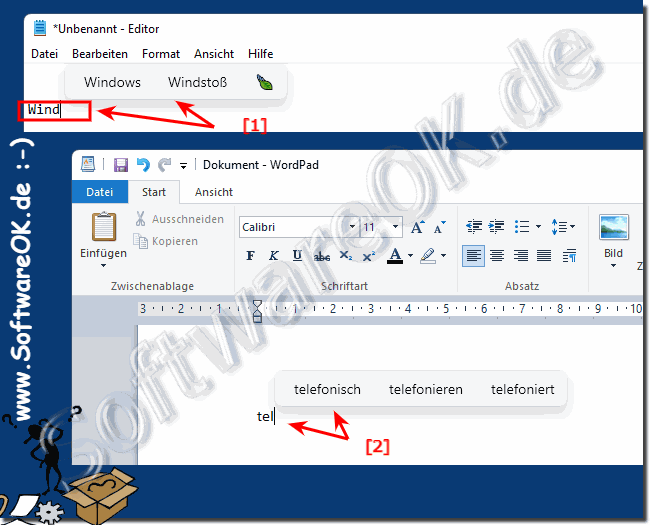 Funktionsweise der Wort Vorschläge bei Texteingabe unter Windows 11!