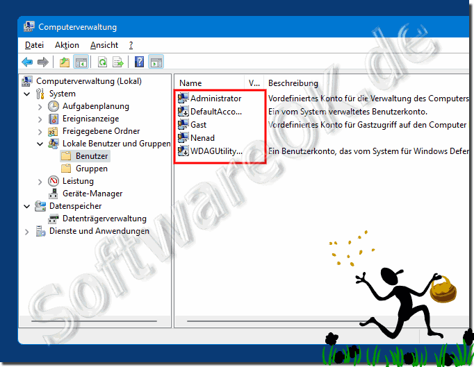 Gast, Standard User, Admin unter Windows 11 in der Computerverwaltung!