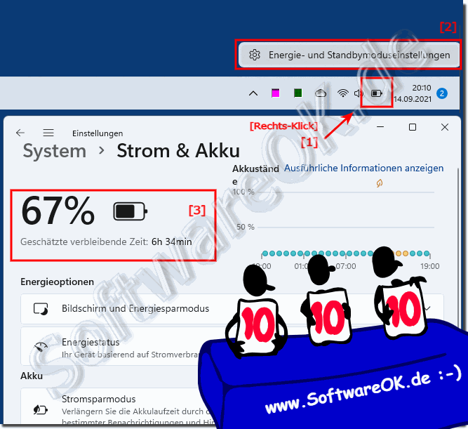 Geschtzte Zeit der verbleibende Akkulaufzeit in Windows Einstellungen!