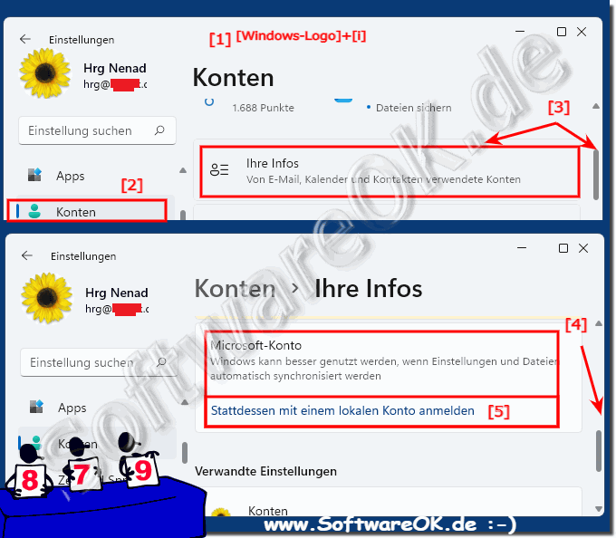 In Windows 11 Microsoft Konto zu Lokaler Benutzer Konto!