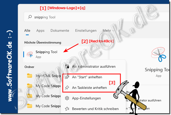 In  Windows 11 das Snippng Tool ohne Tastatur-Kürzel starten!