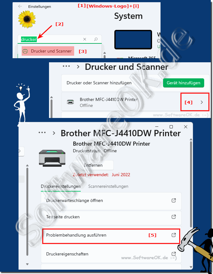 Problembehandlung vom Bestimmten Drucker Starten in Windows 11!