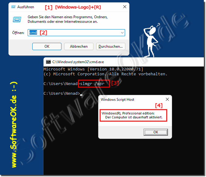 Prüfen ob das Windows 11 aktiviert ist in der Eingabe Aufforderung!