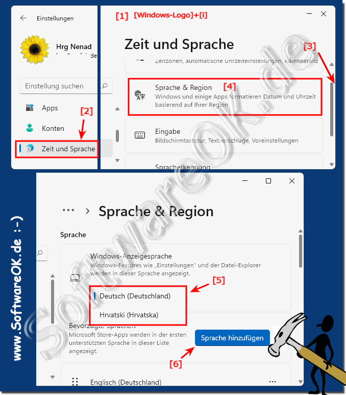 Sprachen in Windows 11 ndern oder hinzufgen!