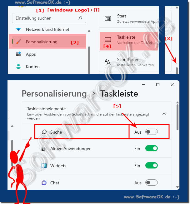 Suche Button - Zeichen aus der Windows 11 Taskleiste entfernen!