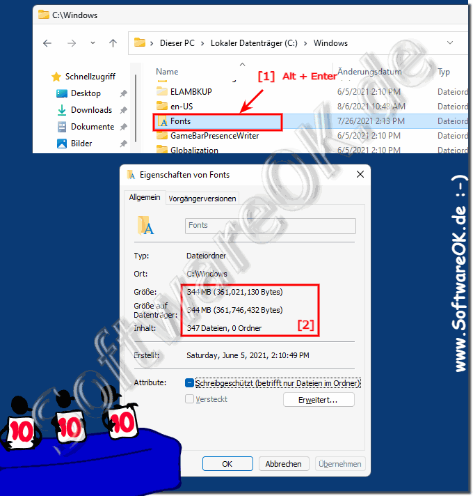 Windows 11 System Schriftarten Ordner Größe!