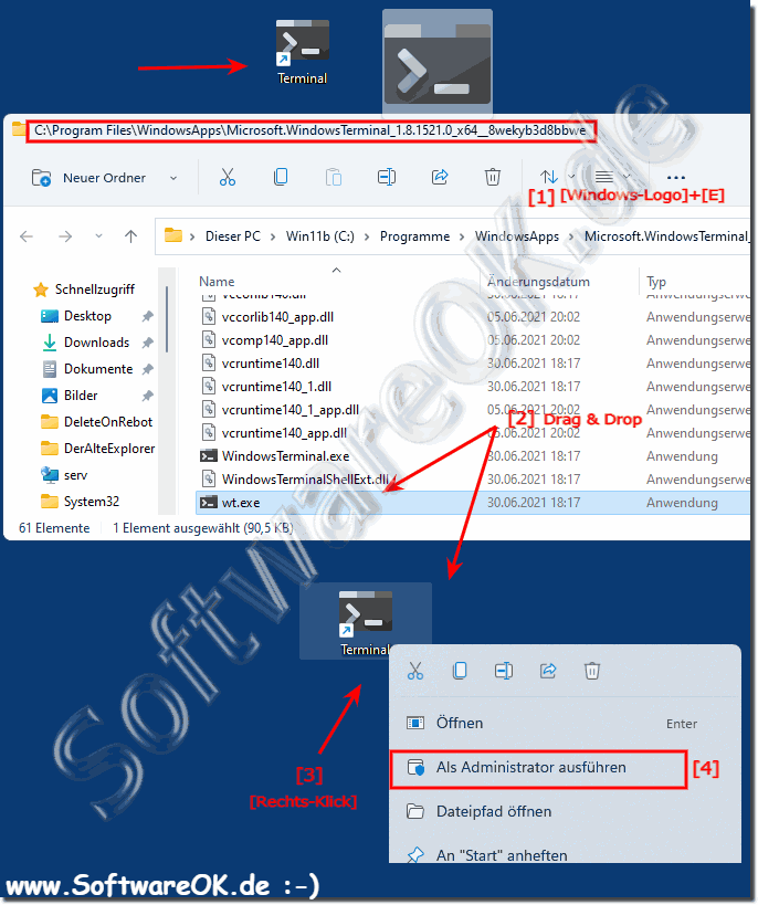 Windows Terminal als Administrator ber Desktop Verknpfung!