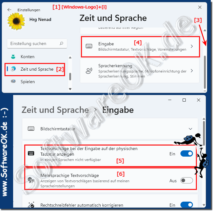 Wort Vorschläge bei Texteingabe unter Windows 11 aktivieren / deaktivieren!