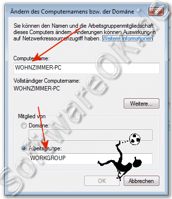 ndern des Computernamens bzw. der Domne oder Arbeitsgruppe in Windows 7