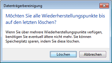 In Windows-7, Alle bis auf den letzten Wiederherstellungspunkt lschen!