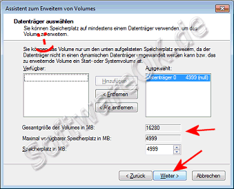 Asistent zum Erweitern des Volumes(Festplatte)