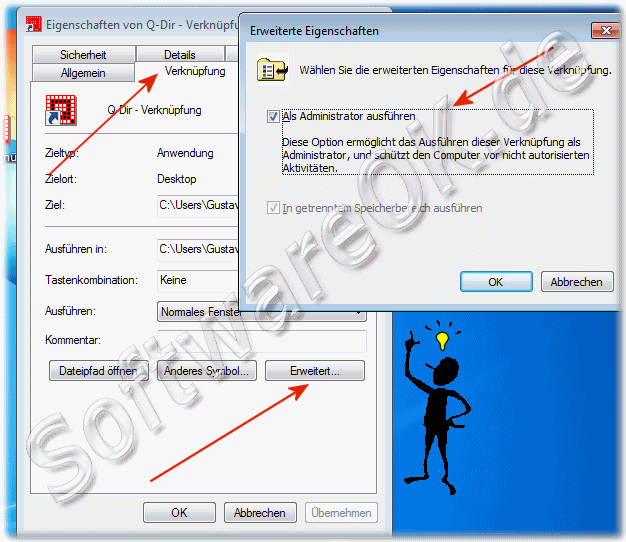 Windows-7 Programme ber eine Desktop-Verknpfung dauerhaft als Administrator starten bzw ffnen