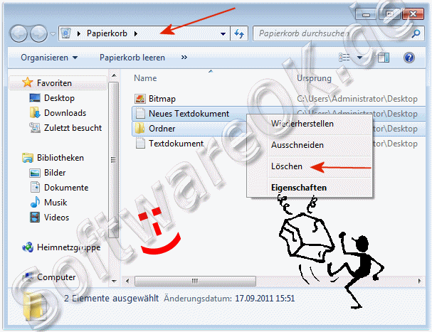 Dauerhaft lschen Einzelner Dateien oder Ordner aus dem Papierkorb in Windows-7