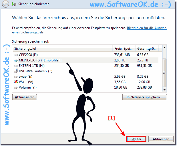 Der Speicherort Ihrer Sicherungen von Win-7!