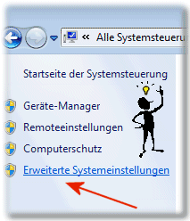 Erweiterte Systemeigenschaften im Windows 7 System