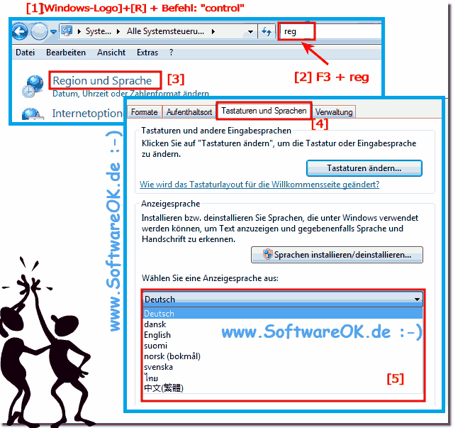 In Windows-7 die Ausgabe-Sprache ndern!