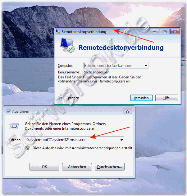 In Windows-7 die Remotedesktopverbindung Öffnen bzw. Starten