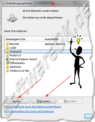 Windows 7 Indizierungsoptione anpassen