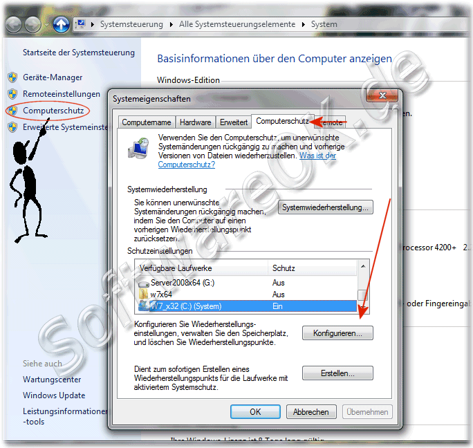 Konfigurieren der Wiederherstellungseinstellungen in Windows-7