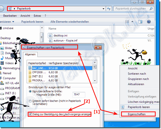 Lschen Besttigen unter Windows-7 abstellen oder aktivieren!