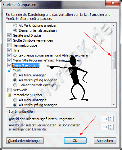 Men Favoriten im Windows-7 Startmen aktivieren