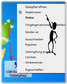 Desktopverknpfung fr den entsprechenden Netzwerkadapter in Windows-7!