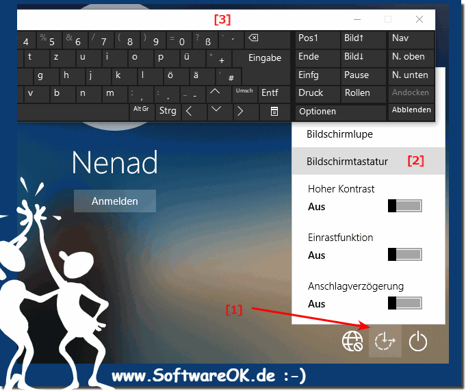 Passworteingabe ohne Tastatur bei Windows 10 mit  Bildschirm-Tastatur!