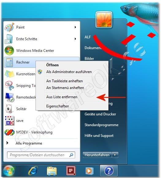 Windows-7 Schnellstartleiste Programme entfernen